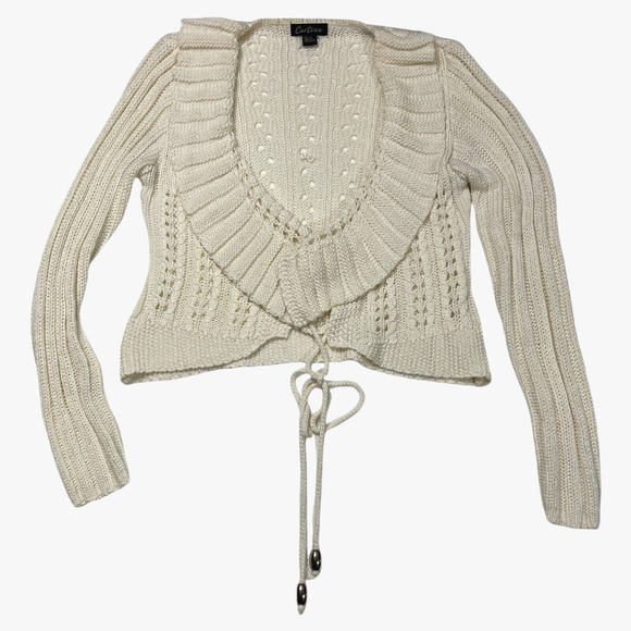 Cartise Cropped Cardigan Boutique Style Sweater Wrap Knit Juniors Large Ruffle - Picture 14 of 14